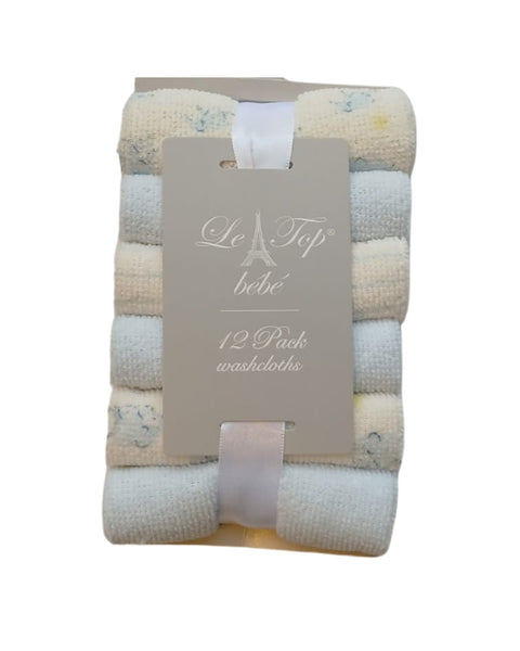 Paquete de 12 toallitas de bebé Le Top multicolor (azul claro y crema) ideales para el baño.