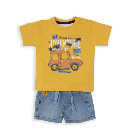 Conjunto Baby Bol 2 piezas: T-shirt manga corta color anaranjada y pantaloneta de algodón para niño