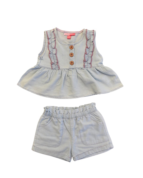 Conjunto Babyfair 2 piezas: blusa sin mangas y botones al frente y short multicolor para niña