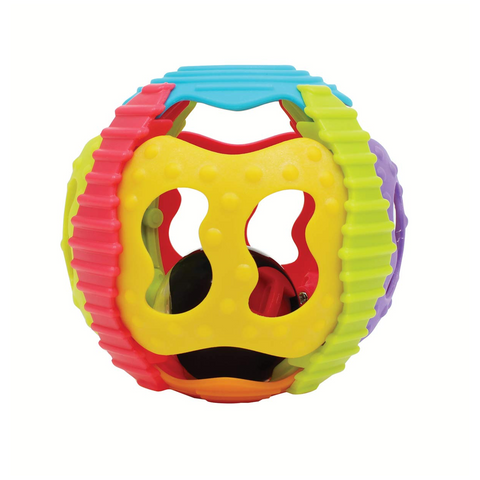 Sonajero tipo pelota con formas, multicolor.