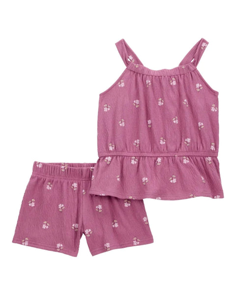Conjunto Carters 2 piezas: blusa de tirantes y short floreado color morado para niña