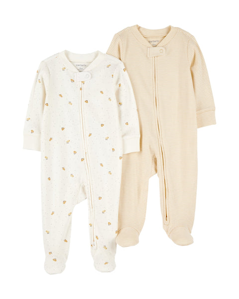 2 Pack de pijamas Carters con pies y zipper doble via con estampado multicolor unisex