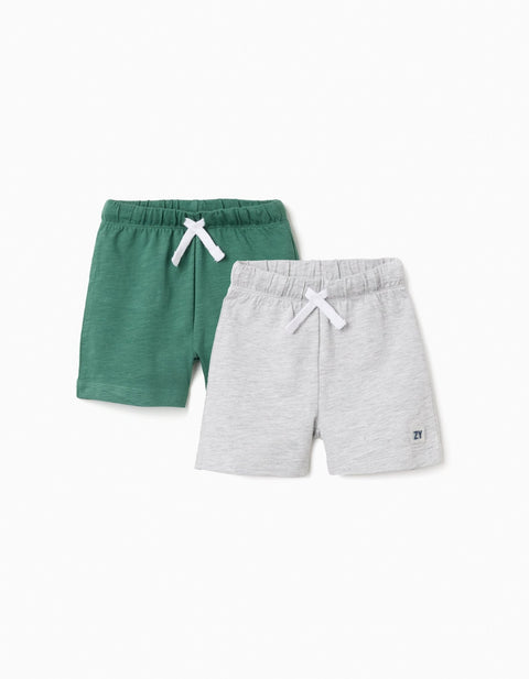 Pack de 2 pantalonetas Zippy para bebé, una verde oscuro y otra gris claro, con cintura elástica y