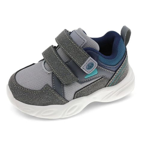 Zapatos Beppi Casual deportivo casual, en piel sintética y textil, con dos cinchos de velcro para un buen ajuste del pie, suela ultra ligera color gris para niño