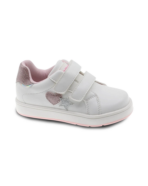 Zapato Casual Beppi con dos cinchos diseño de corazón y estrella suela antideslizante color blanco para niña