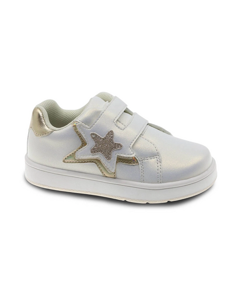 Zapato Casual Beppi con dos cinchos diseño de estrella suela antideslizante color blanco para niña