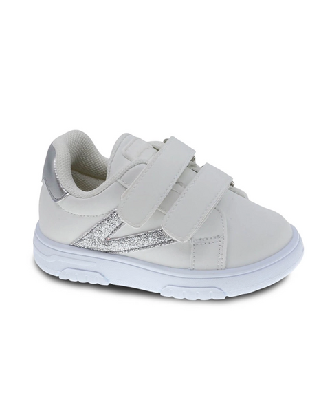 Zapato Casual Beppi con dos cinchos diseño plateado suela antideslizante aromática color blanco para niña