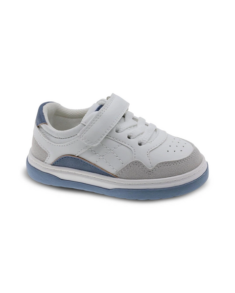 Zapato Casual Beppi con cincho y cintas diseño azul suela antideslizante color blanco para niño