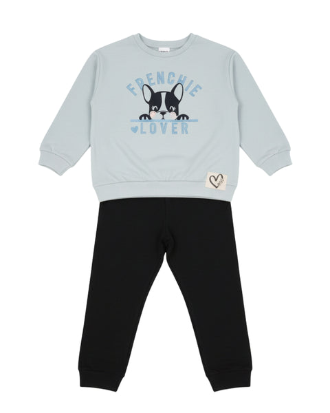 Conjunto Baby Bol 2 piezas: sueter con diseño de perrito, legging multicolor para niña