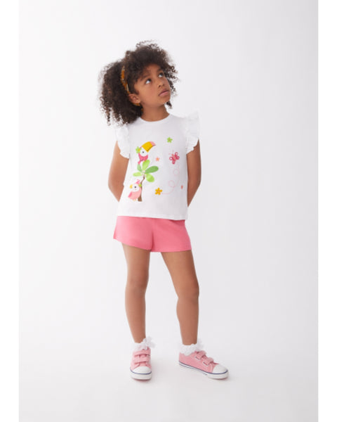 Conjunto Street Monkey 2 piezas: blusa manga mariposa y pantaloneta multicolor para niña