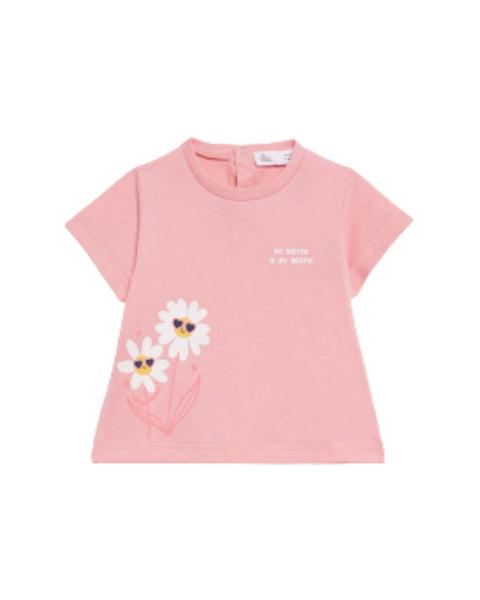Blusa Street Monkey manga corta diseño de flores color rosado para niña
