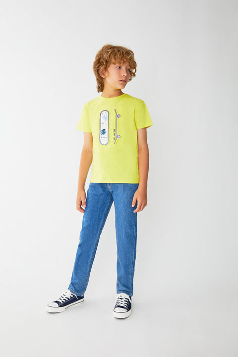 T-shirt Street Monkey manga corta color amarillo para niño