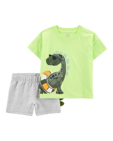 Conjunto Carters 2 piezas; camisa manga corta y pantaloneta diseño de dinosaurio multicolor para niño