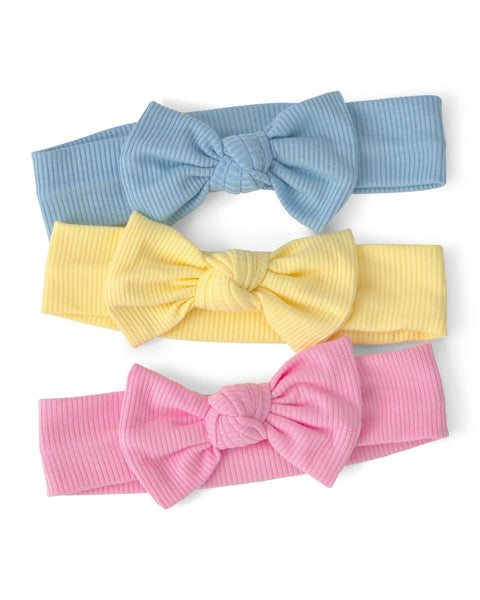 Set de 3 cintas para el cabello de bebé Carter's en azul, amarillo y rosa pastel con moño.