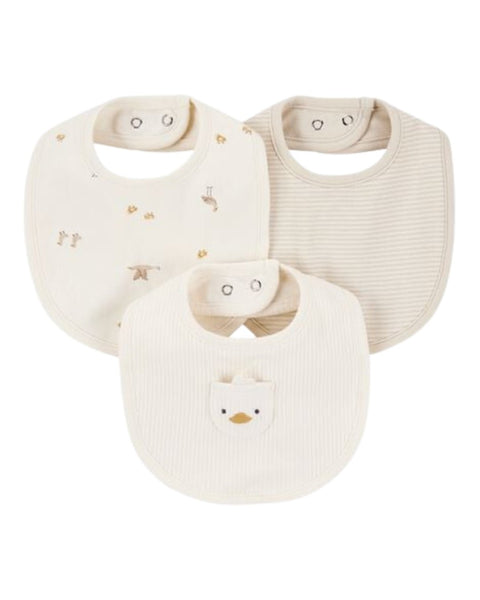 3 Pack de baberos Carters beige unisex con diseños variados para bebé, suave algodón.