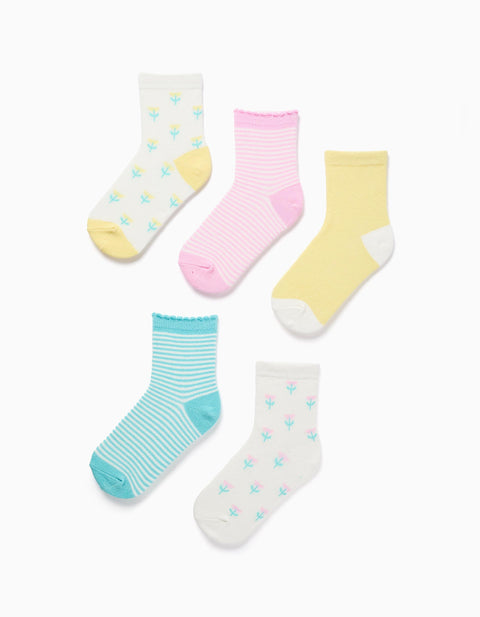 Pack de 5 calcetines Zippy para bebé en colores pastel: rosa, amarillo, azul y blanco con