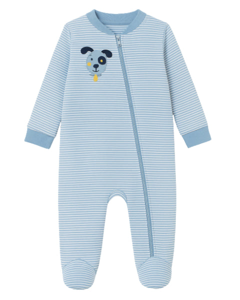 Pijama Kinder con pies y zipper diseño perro, de algodón color azul para niño