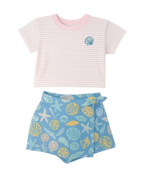 Conjunto Babyfair 2 piezas: blusa manga corta y falda pantaloneta multicolor para niña