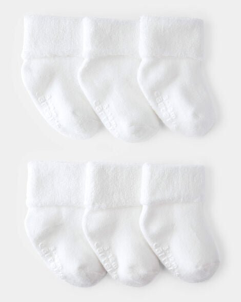 6 pares de calcetines Carters blancos para bebé, suaves y unisex, ideales para uso diario.