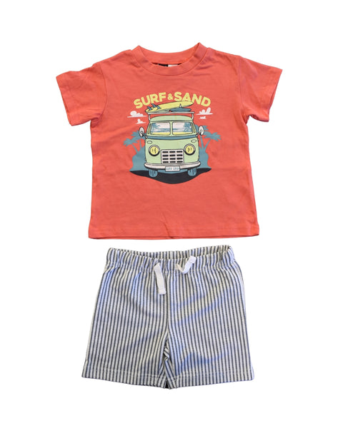 Conjunto Babyfair 2 piezas:T-shirt manga con diseño y pantaloneta multicolor para niño