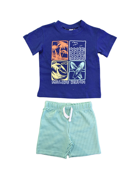 Conjunto Babyfair 2 piezas:T-shirt manga con diseño y pantaloneta multicolor para niño