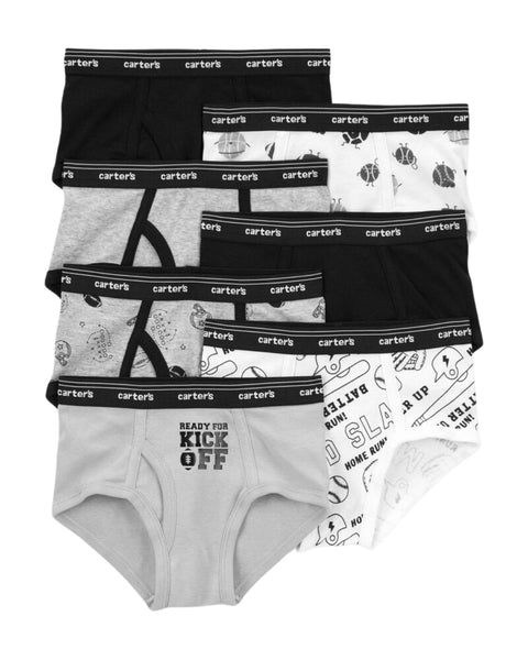 7 calzoncillos Carter's niño, algodón elástico, negro, gris, blanco, estampados variados.