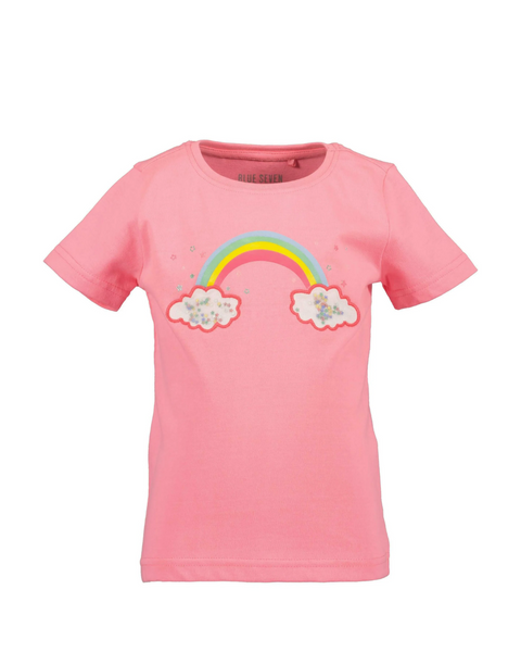 Blusa Blue Seven manga corta con diseño arcoiris color rosado para niña