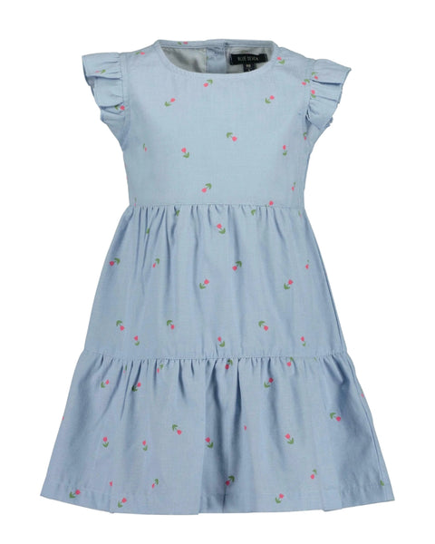 Vestido Blue Seven sin mangas de chambray estampado de tulipanes color celeste para niña