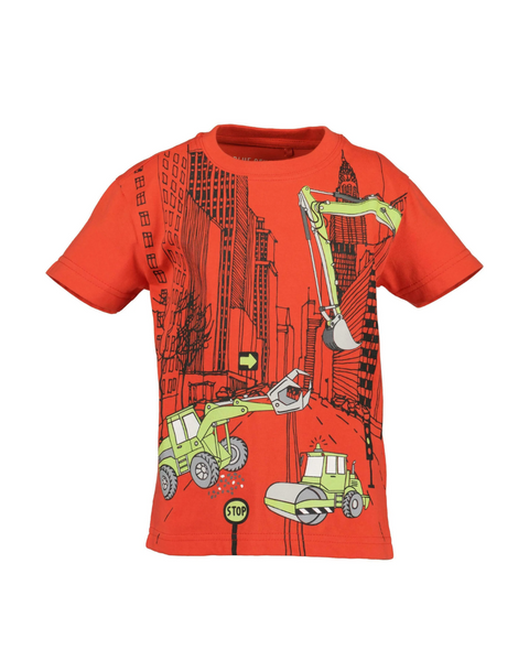 T-shirt Blue Seven manga corta diseño de construccion color rojo para niño