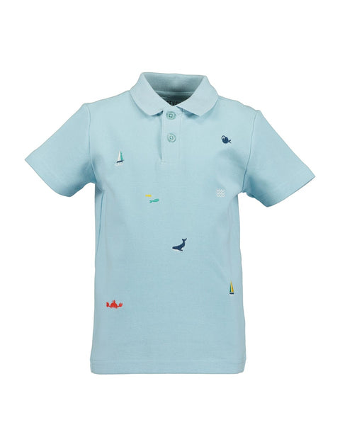 Camisa Polo Blue Seven manga corta con estampado de oceano color celeste para niño