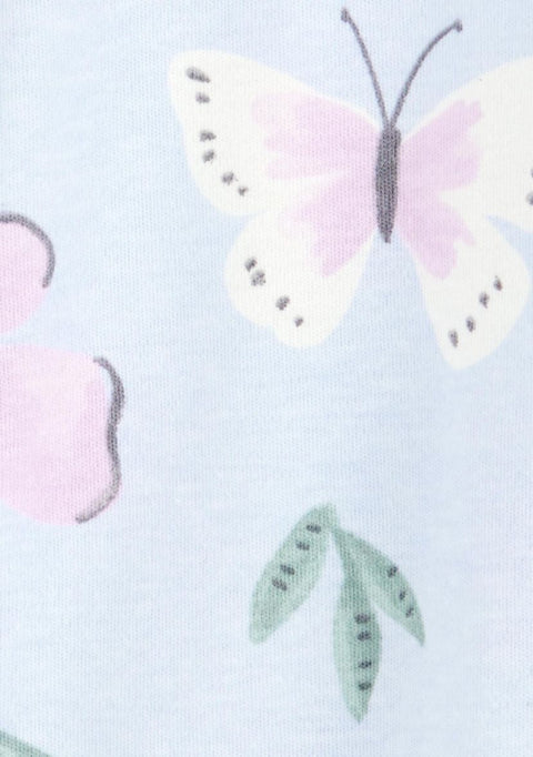 Pijama Carters con pies y zipper doble via estampado de mariposas color celeste para niña