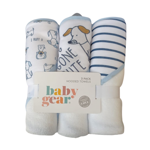 Set de 3 toallas para el baño Baby Gear con capucha perros celeste niño