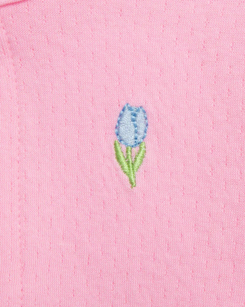 Conjunto Little Me 3 Piezas: Vestido, sueter y calzoncito diseño tulipanes multicolor de algodón para niña