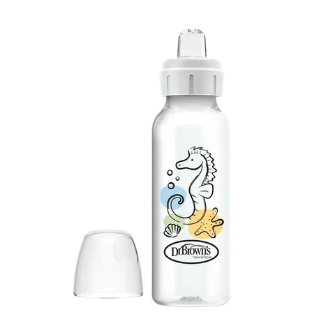 Pacha Dr. Brown's de 8oz con boquilla de vaso entrenador y diseño de caballito de mar, con tapa