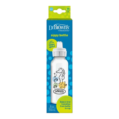 Caja de la Pacha Entrenadora Dr. Brown's Milestones de 8oz con diseño de caballito de mar