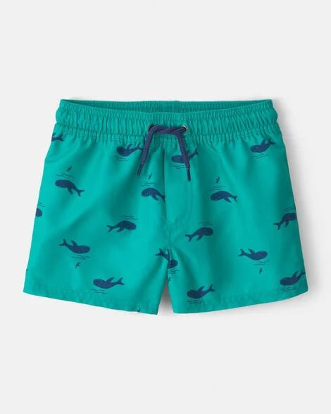 Bañador Carters para niño verde con estampado de ballenas y pañal incorporado
