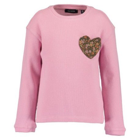 Blusa Blue Seven para niña rosada manga larga con parche de corazón floral