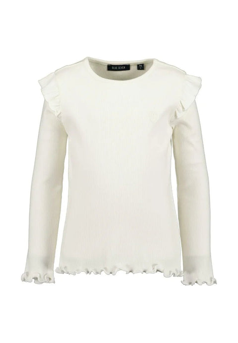 Blusa Blue Seven blanca para niña, manga larga con delicados vuelitos en hombros y puños