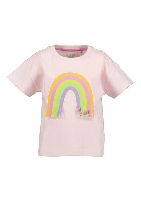 Camiseta de manga corta para niña Blue Seven en tono rosa pastel con estampado de arcoíris de