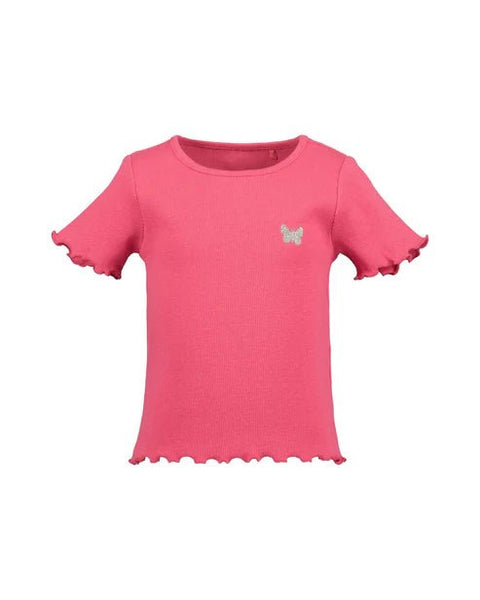 Blusa acanalada fucsia de Blue Seven para niña con mariposa brillante en el pecho