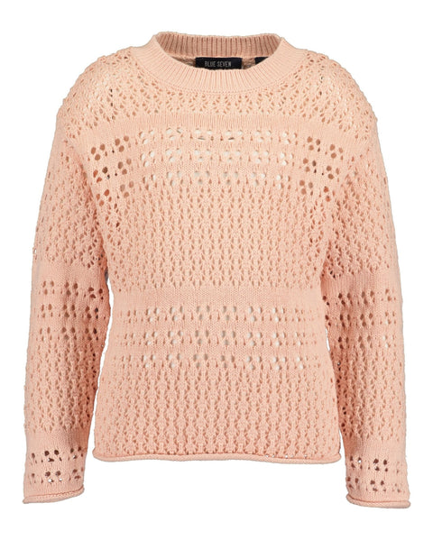Blusa tejida de punto calado Blue Seven Cherry Summer para niña en tono rosado, vista frontal.