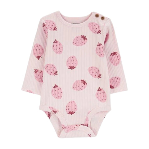 Body Carter's manga larga rosa con estampado de fresas para bebé niña 3M 6M 9M