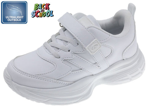 Tenis escolares Beppi blancos para niños, piel sintética, suela ultraligera, ajuste de velcro y cordones.