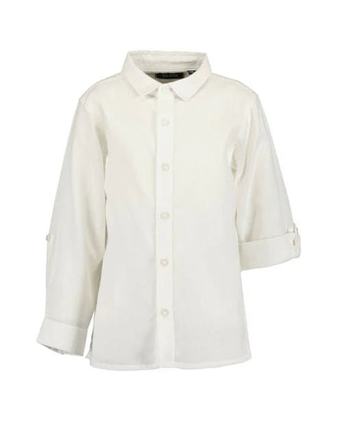 Camisa blanca de niño Blue Seven Festiv, manga larga tejida, con mangas recogidas y botones