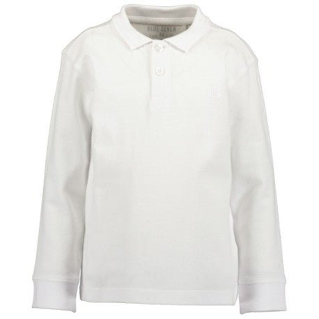 Camisa Polo Blue Seven blanca de manga larga para niño, con cuello clásico y botones. Cómoda y versátil.