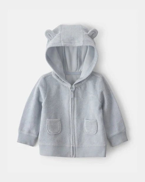 Sudadera celeste para bebé Carter's con capucha de osito y cierre frontal, perfecta para la