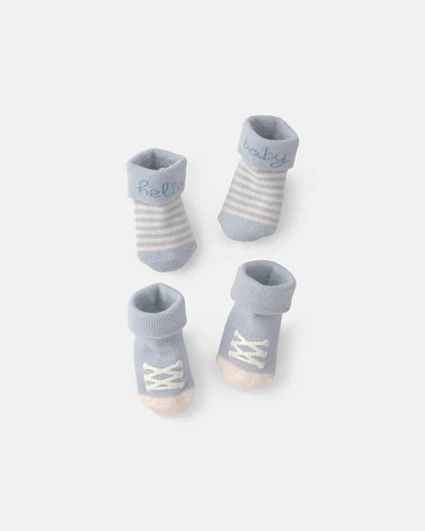 Botines de bebé Carter's azul claro: par rayado con 'baby' y par estilo zapatilla con cordones