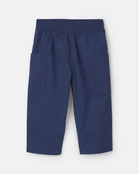 Pantalón largo azul marino Carter's para bebé, vista trasera, con elástico en la cintura y dos