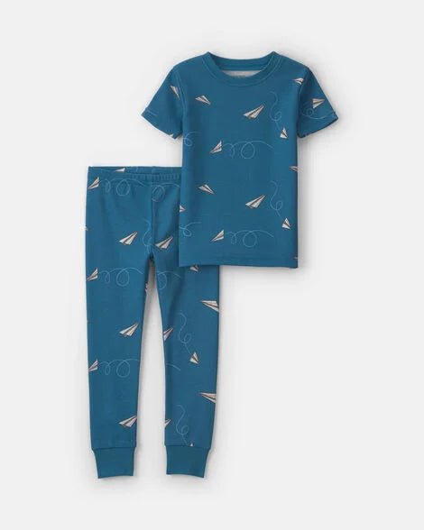 Pijama de algodón azul turquesa Carter's para niños con estampado de aviones de papel y trazos de