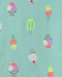 Estampado de la pijama Carter's con paletas y helados en tonos menta, crema y rosa pastel para niña.